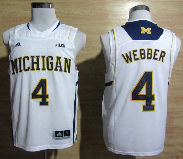 NCAA  Michigan Wolverines 4 Chirs Webber White College Basketball Jersey Big 10 Patch